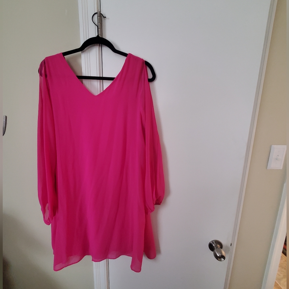 Fushia dress with sheer open (slitted ) sleeves